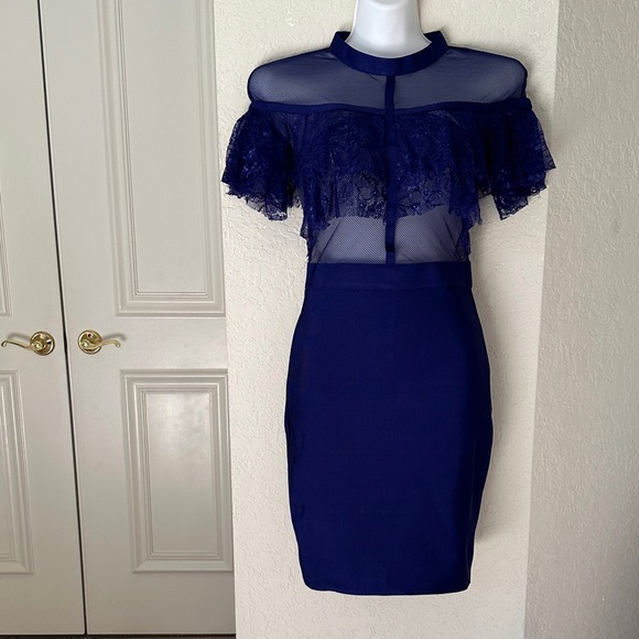 WOW Couture Navy Blue Lace Dress - Picture 4 of 7